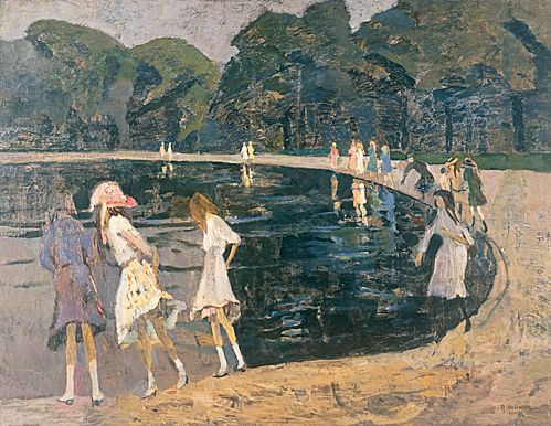 Rudolf Hellwag - Children at a lake in animal garden Berlin